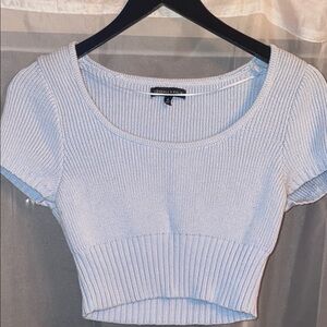 Kendall & Kylie Soft Blue Knit Crop Top